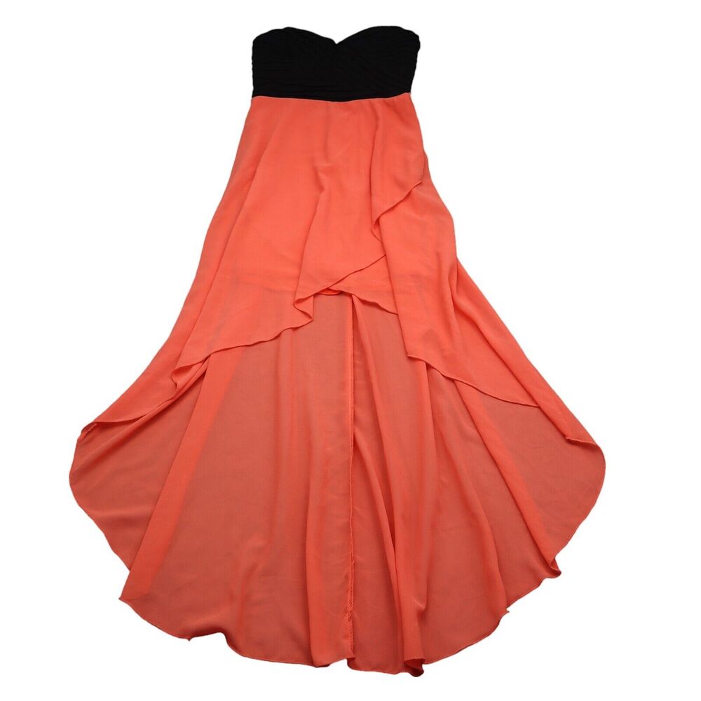 Casting L A Dress Womens M Black Orange High Low Sweetheart Padded Bra Zip Dress